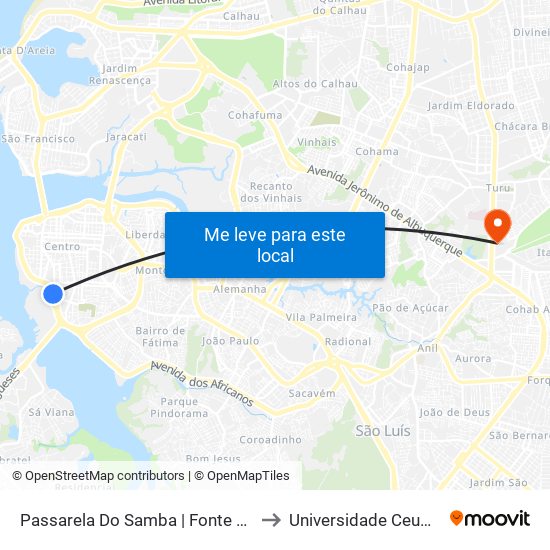 Passarela Do Samba | Fonte Do Bispo (Sentido Bairro) to Universidade Ceuma - Campus Turu map