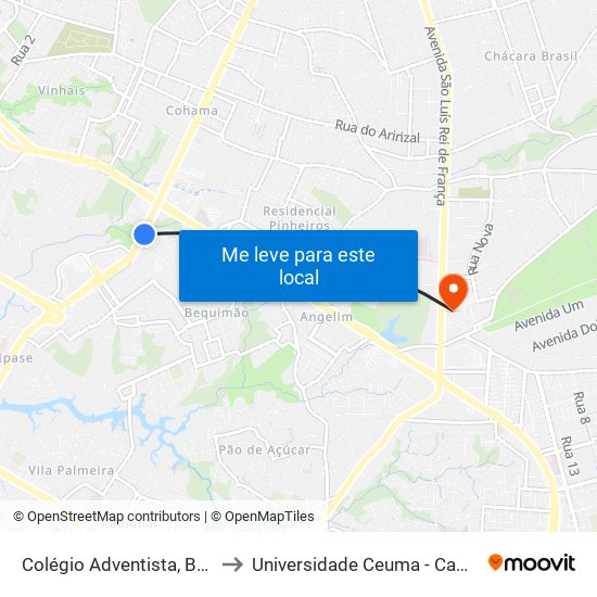 Colégio Adventista, Bequimão to Universidade Ceuma - Campus Turu map