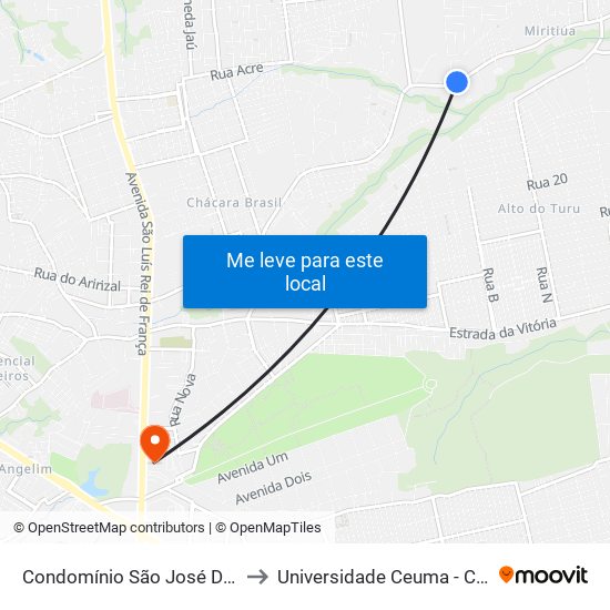 Condomínio São José De Ribamar II to Universidade Ceuma - Campus Turu map