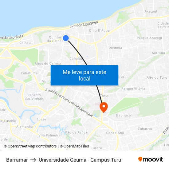 Barramar to Universidade Ceuma - Campus Turu map