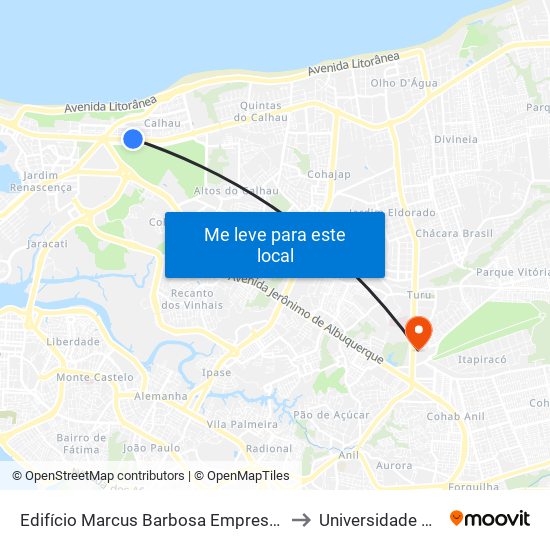 Edifício Marcus Barbosa Empresarial | Faculdade Isl Wyden (Sentido Centro) to Universidade Ceuma - Campus Turu map