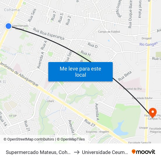 Supermercado Mateus, Cohama (Sentido Centro) to Universidade Ceuma - Campus Turu map