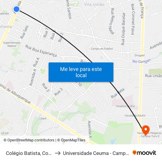 Colégio Batista, Cohama to Universidade Ceuma - Campus Turu map