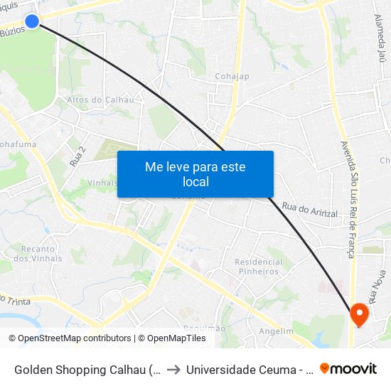 Golden Shopping Calhau (Sentido Bairro) to Universidade Ceuma - Campus Turu map