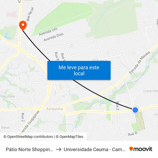 Pátio Norte Shopping (Ida) to Universidade Ceuma - Campus Turu map