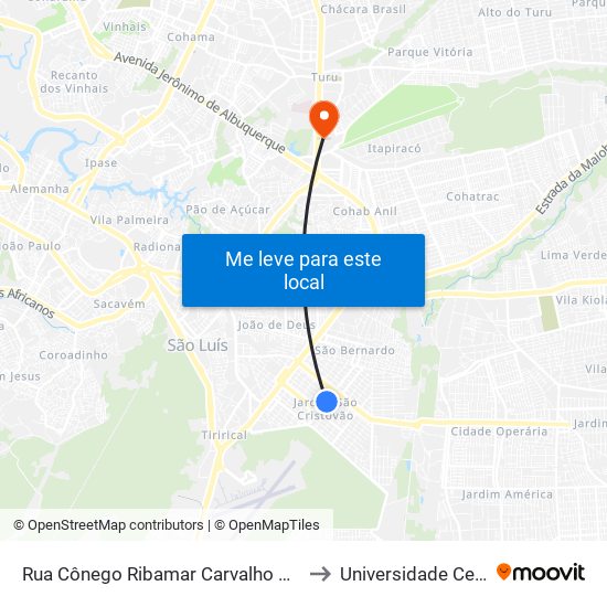 Rua Cônego Ribamar Carvalho X Rua Nova Betel (Sentido Terminal) to Universidade Ceuma - Campus Turu map