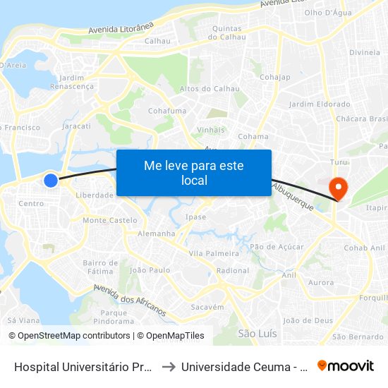 Hospital Universitário Presidente Dutra to Universidade Ceuma - Campus Turu map