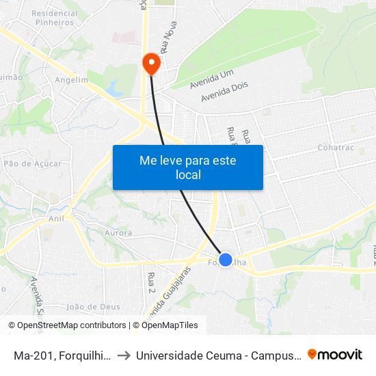 Ma-201, Forquilhinha to Universidade Ceuma - Campus Turu map