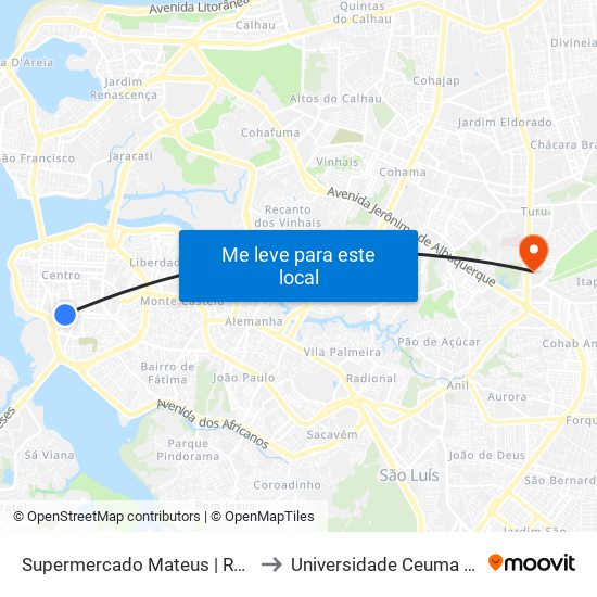 Supermercado Mateus | Rua Das Cajazeiras to Universidade Ceuma - Campus Turu map