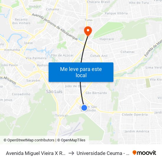 Avenida Miguel Vieira X Rua Fé Em Deus to Universidade Ceuma - Campus Turu map