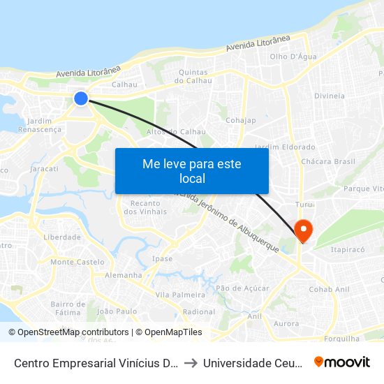 Centro Empresarial Vinícius De Moraes (Sentido Bairro) to Universidade Ceuma - Campus Turu map