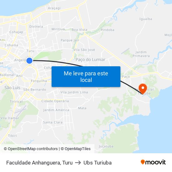 Faculdade Anhanguera, Turu to Ubs Turiuba map
