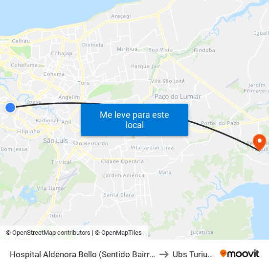 Hospital Aldenora Bello (Sentido Bairro) to Ubs Turiuba map