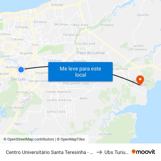 Centro Universitário Santa Teresinha - Cest to Ubs Turiuba map