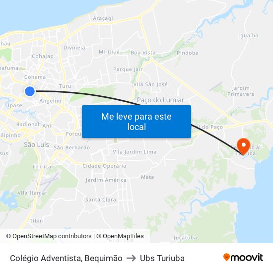 Colégio Adventista, Bequimão to Ubs Turiuba map