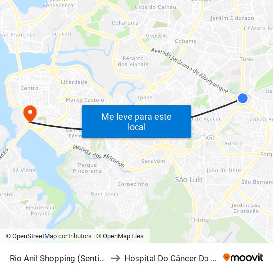 Rio Anil Shopping (Sentido Bairro) to Hospital Do Câncer Do Maranhão map