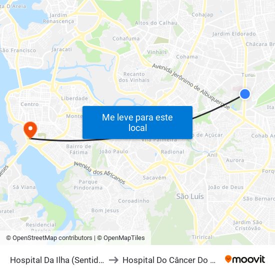 Hospital Da Ilha (Sentido Bairro) to Hospital Do Câncer Do Maranhão map