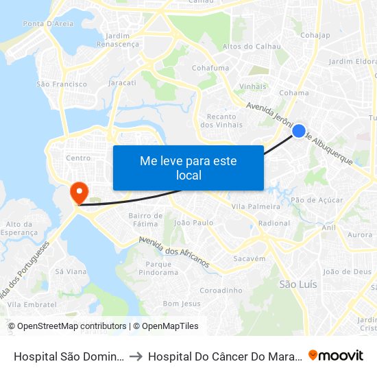 Hospital São Domingos to Hospital Do Câncer Do Maranhão map