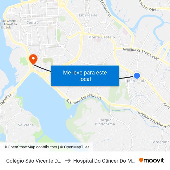 Colégio São Vicente De Paulo to Hospital Do Câncer Do Maranhão map