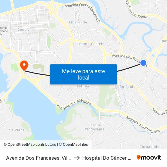 Avenida Dos Franceses, Vila Ivar Saldanha to Hospital Do Câncer Do Maranhão map