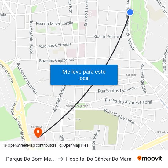 Parque Do Bom Menino to Hospital Do Câncer Do Maranhão map