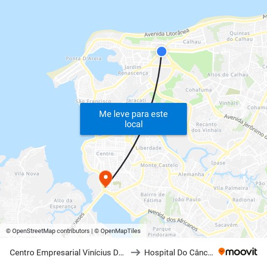Centro Empresarial Vinícius De Moraes (Sentido Bairro) to Hospital Do Câncer Do Maranhão map