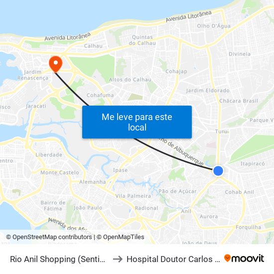 Rio Anil Shopping (Sentido Bairro) to Hospital Doutor Carlos Macieira map