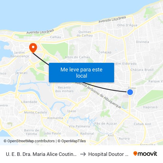 U. E. B. Dra. Maria Alice Coutinho, Turu (Sentido Bairro) to Hospital Doutor Carlos Macieira map