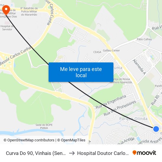 Curva Do 90, Vinhais (Sentido Bairro) to Hospital Doutor Carlos Macieira map