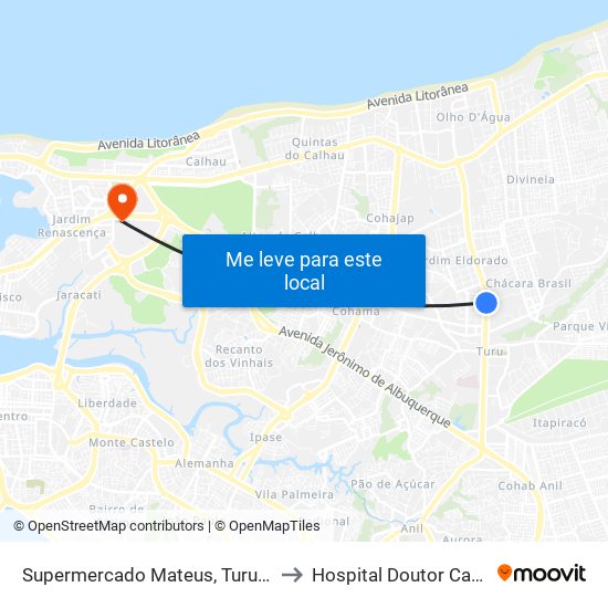 Supermercado Mateus, Turu (Sentido Centro) to Hospital Doutor Carlos Macieira map