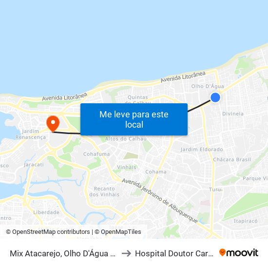 Mix Atacarejo, Olho D'Água (Sentido Bairro) to Hospital Doutor Carlos Macieira map