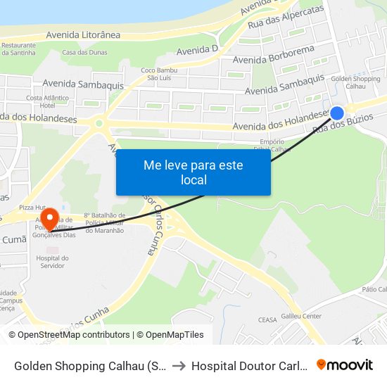 Golden Shopping Calhau (Sentido Bairro) to Hospital Doutor Carlos Macieira map