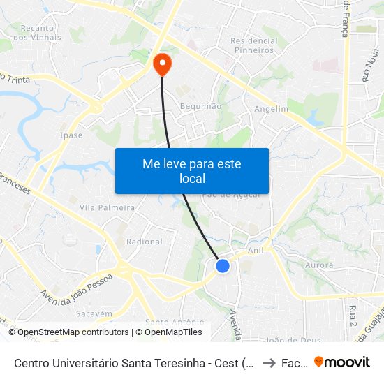 Centro Universitário Santa Teresinha - Cest (Sentido Centro) to Facam map