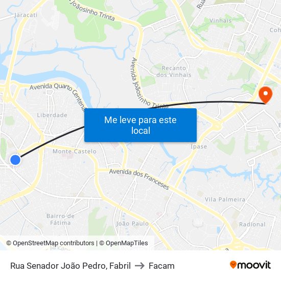 Rua Senador João Pedro, Fabril to Facam map