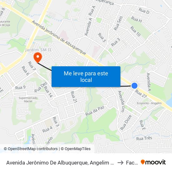 Avenida Jerônimo De Albuquerque, Angelim (Sentido Centro) to Facam map