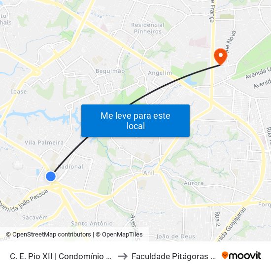 C. E. Pio XII | Condomínio Alto Dos Franceses to Faculdade Pitágoras - Campus Turu II map