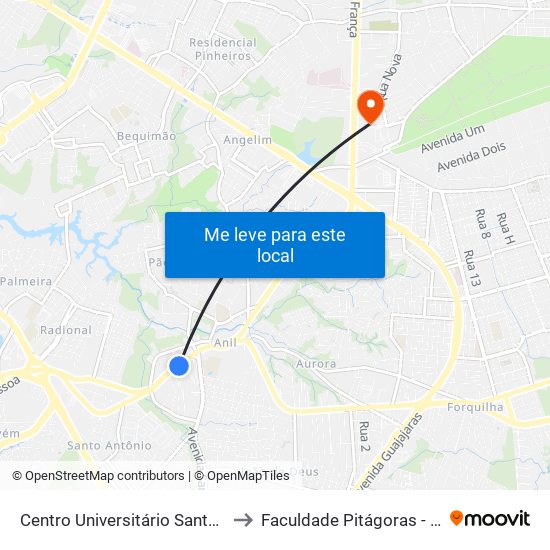 Centro Universitário Santa Teresinha - Cest to Faculdade Pitágoras - Campus Turu II map