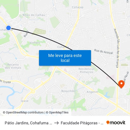 Pátio Jardins, Cohafuma (Sentido Bairro) to Faculdade Pitágoras - Campus Turu II map