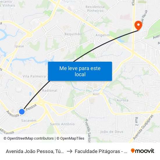 Avenida João Pessoa, Túnel Do Sacavém to Faculdade Pitágoras - Campus Turu II map