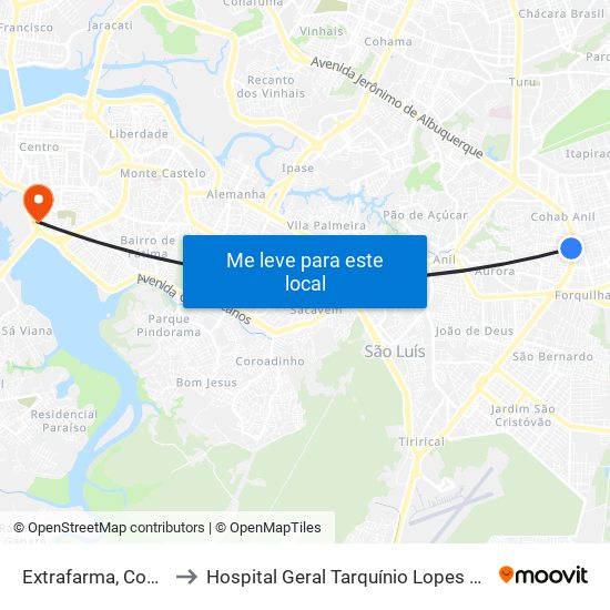 Extrafarma, Cohab to Hospital Geral Tarquínio Lopes Filho map