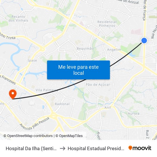 Hospital Da Ilha (Sentido Centro) to Hospital Estadual Presidente Vargas map