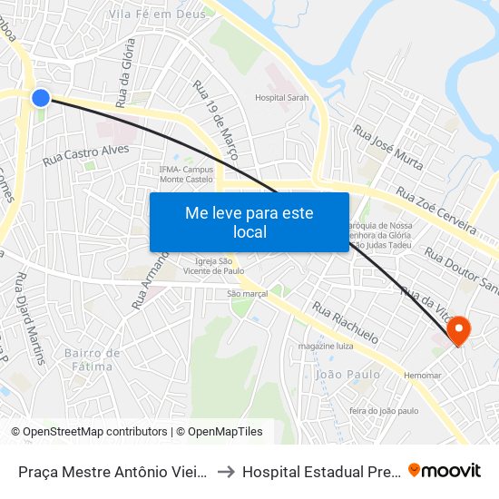 Praça Mestre Antônio Vieira (Sentido Bairro) to Hospital Estadual Presidente Vargas map