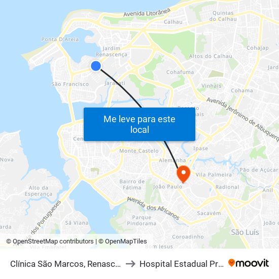 Clínica São Marcos, Renascença (Sentido Bairro) to Hospital Estadual Presidente Vargas map