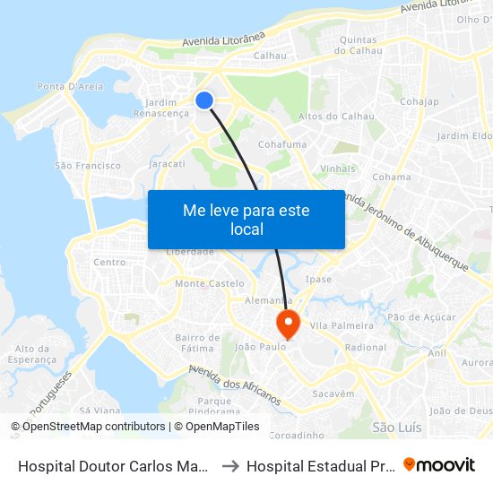 Hospital Doutor Carlos Macieira (Sentido Bairro) to Hospital Estadual Presidente Vargas map