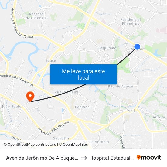 Avenida Jerônimo De Albuquerque, Angelim (Sentido Bairro) to Hospital Estadual Presidente Vargas map