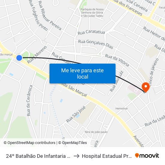 24º Batalhão De Infantaria De Selva, João Paulo to Hospital Estadual Presidente Vargas map