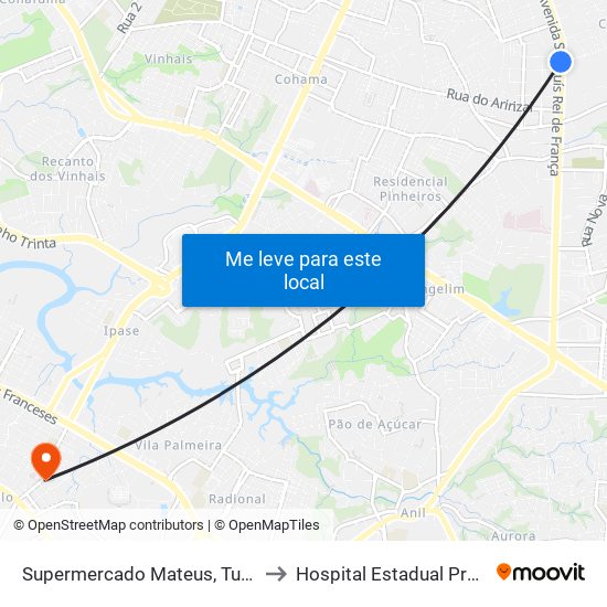 Supermercado Mateus, Turu (Sentido Centro) to Hospital Estadual Presidente Vargas map