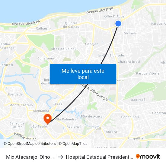 Mix Atacarejo, Olho D'Água to Hospital Estadual Presidente Vargas map