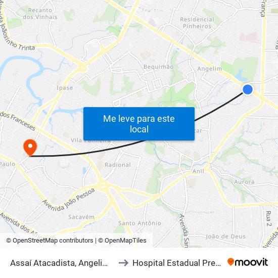 Assaí Atacadista, Angelim (Sentido Bairro) to Hospital Estadual Presidente Vargas map
