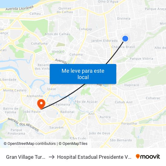 Gran Village Turu VI to Hospital Estadual Presidente Vargas map